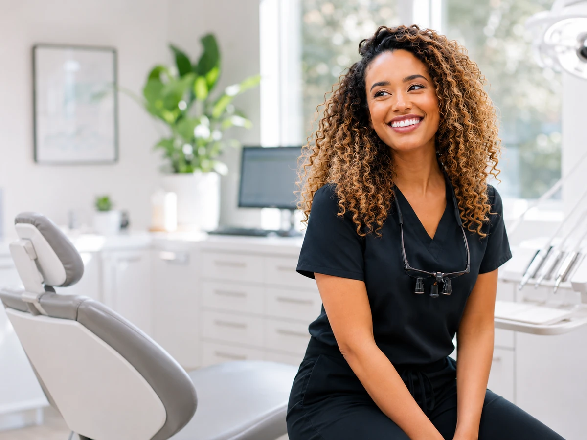 Smiling dentist in her practice