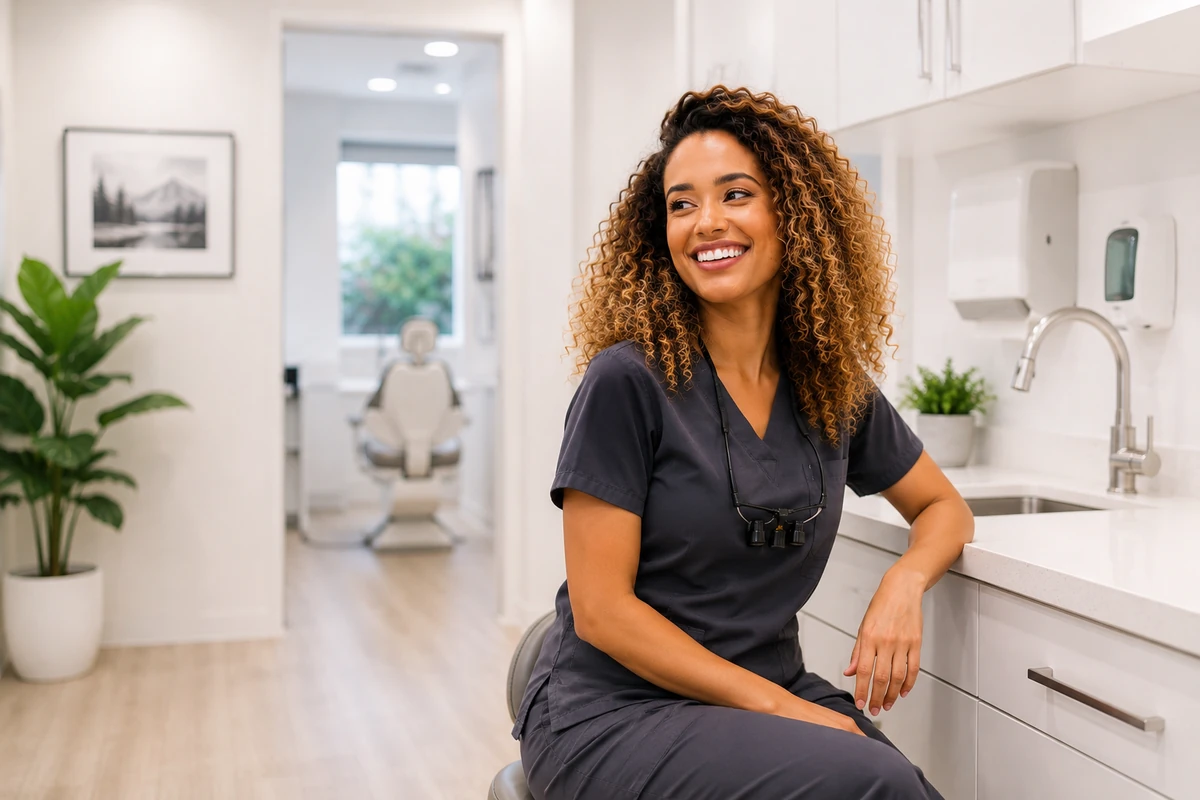 Dentist in her practice