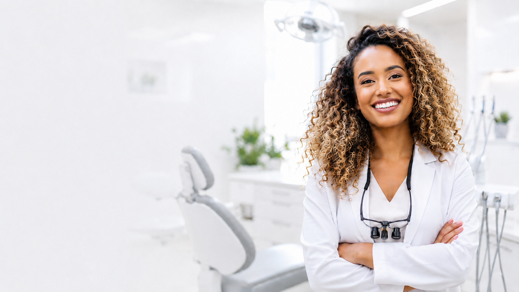 Smiling dental associate in a modern dental office